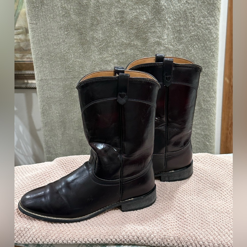 Women's Black Leather Mid-Calf Combat Boots